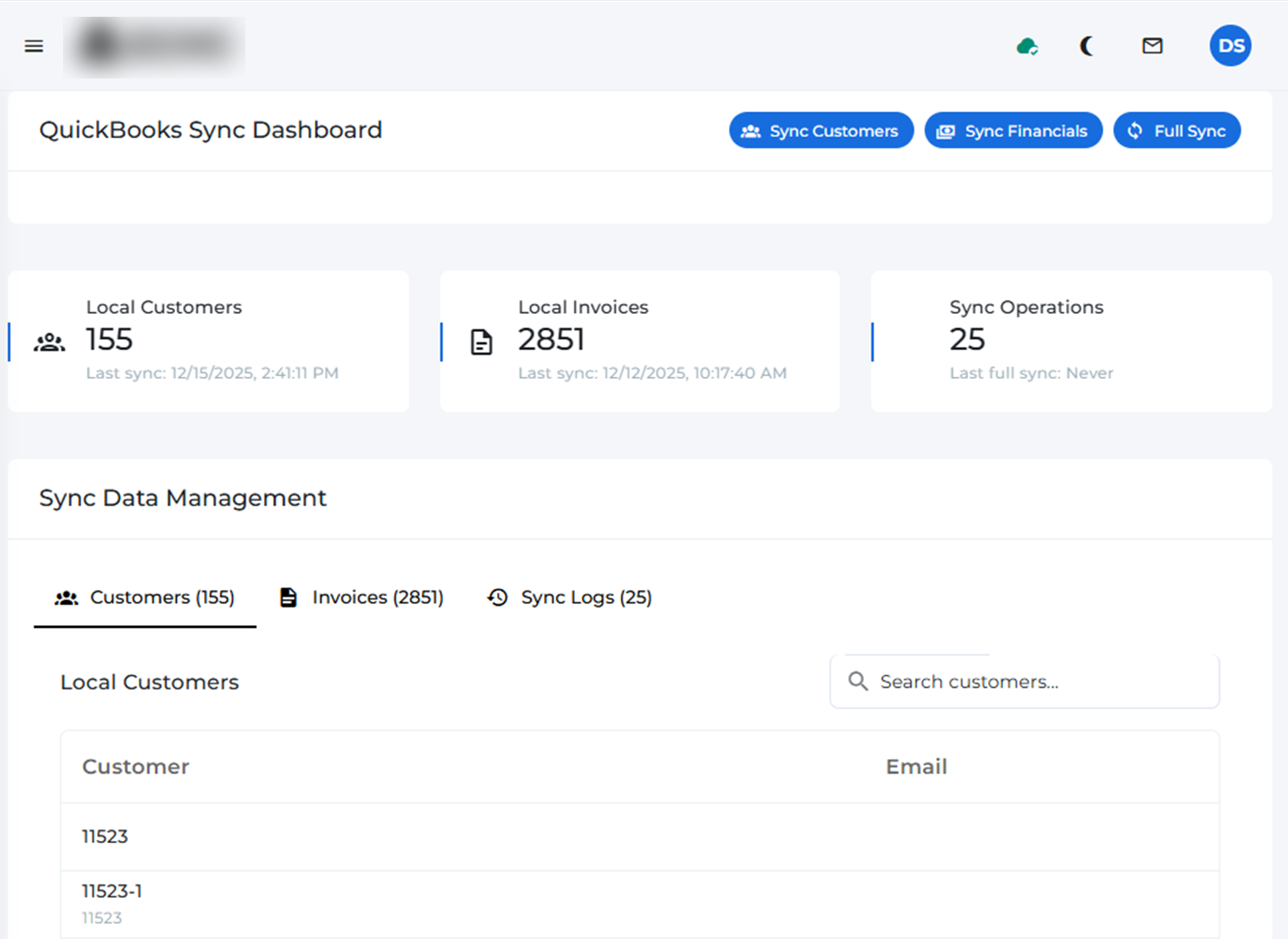 QuickBooks Sync Dashboard